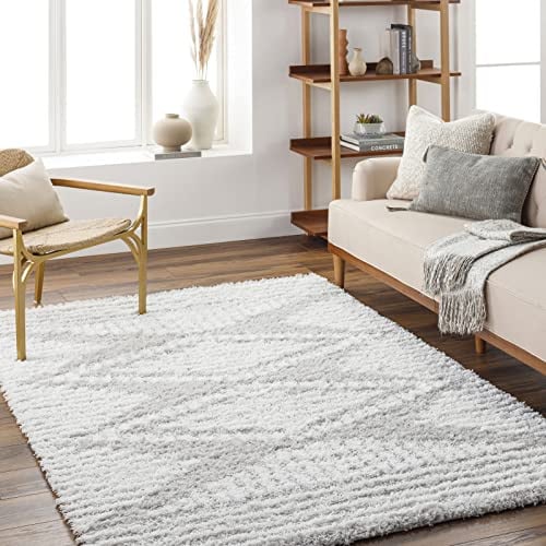 Livabliss Nuria Tuzla Shaggy Rug, Living Room – 160x220 cm, Grey & White