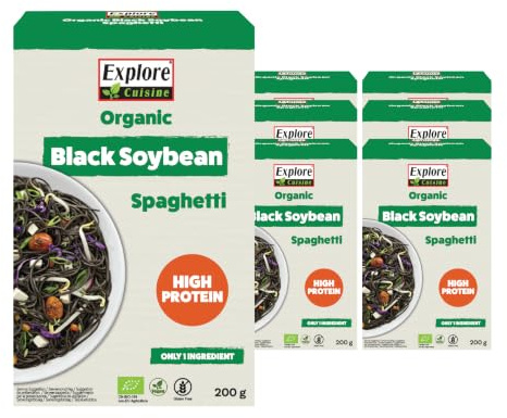Explore Cuisine Organic Black Soybean Spaghetti, 6 x 200g | High in Protein & Fibre, Organic, Gluten Free, Low Carbs, Made with 1 Ingredient, Easy to Cook, Multi Pack Format