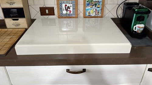 Coprifornelli copri fornelli copertura piano cottura protezione in Plexiglass TRASPARENTE e COLORATO - Versione CLASSICA - Per tutte le misure (70x50, Beige crema-Avorio chiaro)
