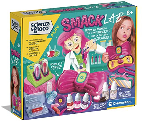 Clementoni - Wissenschaft Fun-Smack Lab, Wissenschaftliches Spiel 8 Jahre, Labor für Mädchen, Lippenstifte und Lippenglanz, italienische Version, Farbe, 19353