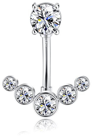 Sllaiss 14G Bauchnabelpiercing Silber 925 Nabelpiercing für Frauen Rund Nabelring Zirkonia Opal Bauchnabel Piercing Schmuck Weißgold Körperschmuck Zirkonia