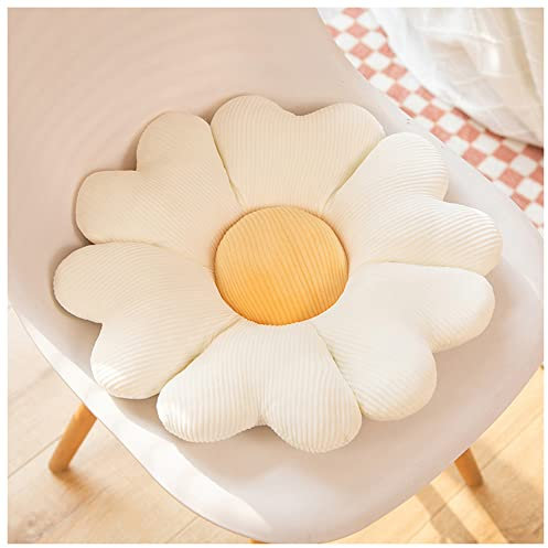 LANFIRE Blume Plüsch Kissen Kissen Bodenkissen Dekoratives Blumenkissen Sitzkissen Rückenlehnenkissen Schlafsofa Kissen (30CM, White Yellow)