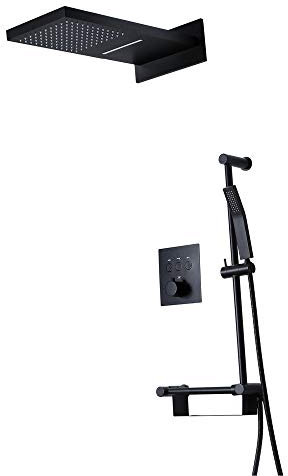 Set Doccia Incasso Termostatico Nero Kit Doccia A Pioggia A Cascata Sistema Doccia Miscelatore