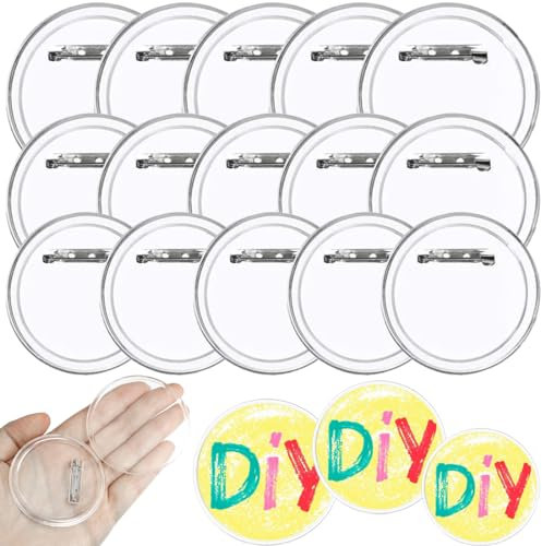 CUHZA 15 Stück Buttons Selber Machen, Acryl Design Button Abzeichen, DIY Abzeichen Werkzeug, Klar Knopf Pin Abzeichen Kit, Mit Drei Größen (Ø 25mm,Ø 37mm,Ø 44mm)