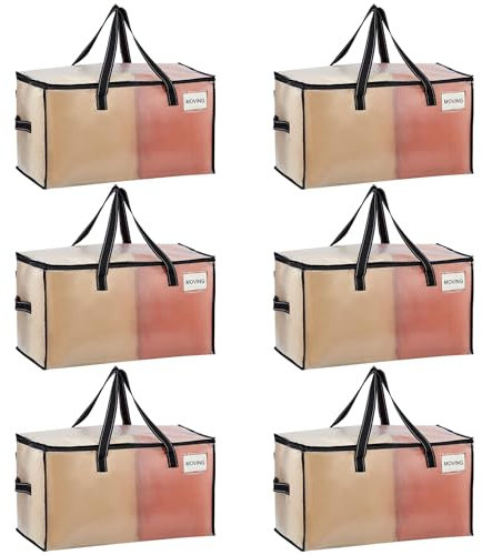 VENO Umzugstaschen 6 Stück Aufbewahrungstasche mit Griffe und Reißverschlüssen, Kleideraufbewahrung Umzugskartons, Faltbare Aufbewahrung Boxen,Wasserdichte Transporttasche (Transparent, 6er-Pack)