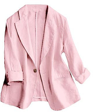 IDEALSANXUN 2024 Leinenblazer, Damen, 3/4-Ärmel, leicht, für Frühling und Sommer, Pink, M