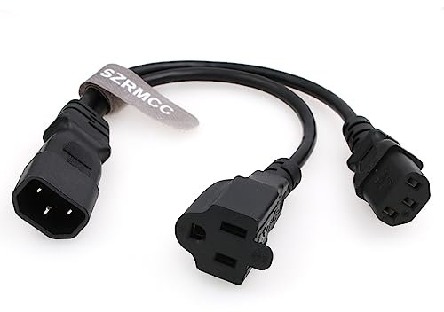 SZRMCC C14 auf C13+NEMA 5-15R Y Splitter Netzstecker Kabel IEC 320 C14 Stecker auf C13 NEMA 5-15R Buchse Kurzes AC Adapter Kabel Splitter 30cm (C14-C13+5-15R)