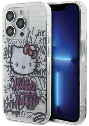 CG MOBILE Hello Kitty HKHCP14LHDGPHT Hülle für iPhone 14 Pro 6.1 Weiß hardcase IML Kitty On Bricks Graffiti