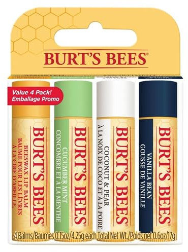 Burt's Bees Lip Balm Multipack, Lip Balm Set,Beeswax,Cucumber Mint,Coconut & Pear, Vanilla Bean,Best of Burt's, 4x4.25g