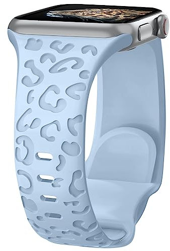 Towsnails Compatible with Apple Watch Straps 38mm 40mm 41mm 42mm Women Men, Leopard Print Silicone Sport Band Replacement Straps for Apple Watch Series 11 10 9 8 7 6 5 4 3 2 1 SE SE3 - Light Blue