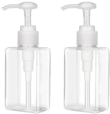 Jansburg 2 Pack Refillable Flat Square Plastic Lotion Dispenser - 150ml (5.1oz) Pump Bottle Dispenser - Leakproof Empty Lotion Pump Bottle for Essential Oil, Soap, Shampoo