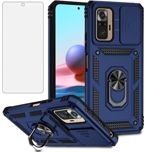 Asuwish Funda para Xiaomi Redmi Note 10 Pro/10Pro MAX, con lámina de Cristal, Protector de Pantalla, Protector de cámara, Deslizador y Anillo magnético, Soporte Note10 Pr