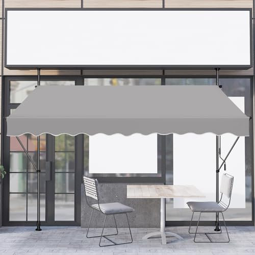 LZQ Markise Klemmmarkise Balkon Sonnenmarkise Einziehbar Manuell Handkurbel höhenverstellbar UV-beständig Sonnenschutz 100% Polyester für Innenhöfen Balkonen Restaurants, Cafés Grau 200 x 120cm