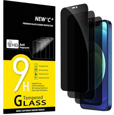 NEW'C 3 Piezas, Protector pantalla privacidad para iPhone 12, iPhone 12 Pro (6,1 Pulgadas), Ángulo de Privacidad 35 Grados Equilibrado con Protección Ocular, Dureza Ultra Duradera 9H, Sin Burbujas