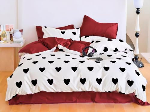 Menkala Herz Bettwäsche 200x220 Weiß Schwarz Aesthetic Herzen Bettwäsche Set 3 Teilig Bunte Herzchen Bettbezug Renforce Microfaser Bügelfrei Herzbettwäsche mit Reißverschluss und 2 Kissenbezug 80x80
