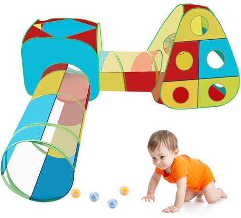 Tunnel Gioco per Bambini, Revivoer 4 in 1 Pop-up Tenda Gioco con Tunnel per Bambini, Giochi da Giardino Regalo per Maschio Bimba 1-6 anni (Senza Palle) (Blu)