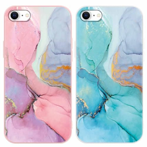 Foonary 2 Pack Phone Case Compatible with iPhone 8/SE 2022/7/SE 2020 4.7 , Slim Fit Soft TPU Silicone with Marble Design Aesthetics Pattern, Shockproof Bumper Protector Matte Cover for iPhone 7
