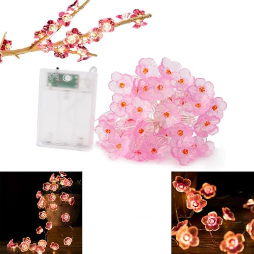 Lhdfyqt Lumineuse LED en Fleurs de Cerisier, 5 m 50 LEDs Guirlande Lumineuse en Fleurs de Cerisier, Guirlande de Fleurs à Piles, Led Guirlande Lumineuse Rose, pour Intérieur, Jardin, Mariage