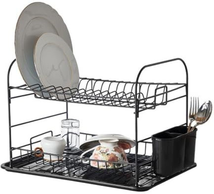 HOME SOLAZZIA Escurridor de Platos 40×29×30cm con 2 Niveles, Escurreplatos Cocina, Escurre Platos Armarios, Negro