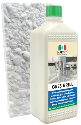 MARBEC GRES BRILL 1LT + TAMPONE IN MELAMINA Detergente specifico per la pulizia del gres porcellanato. Pulisce, disincrosta e rallenta la patina calcarea dovuta all'acqua domestica.