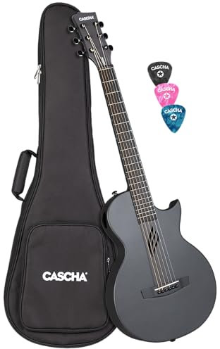 Cascha Akustikgitarre aus Kohlefaser, Anfänger Gitarre für Erwachsene, Reisen, Akustik, Inkl. Gigbag, Gitarrengurt, Reinigungstuch, Plektren, Ersatzsaiten