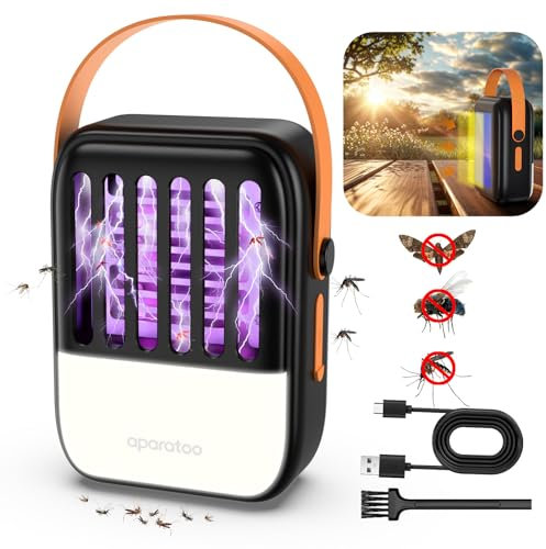 Moskito Killer Lampe, 2 In 1 Solarstrom Insektenvernichter Elektrisch mit 1200mAh USB Wiederaufladbar Mückenfalle, Stechmücken Abwehr Mit LED-Licht, Mückenlampe Für Garten, Innen, Außen (Schwarz)