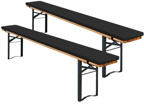 Teruntrue 2 Stück Bierbankauflagen, Bierbank Auflage 220x25x2cm bierzeltgarnitur Auflage, Waschbare bierbankauflagen für Biertisch & Party Festzeltgarnitur(Schwarz)