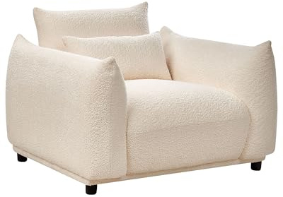 Beliani Sessel Bouclé Creme weiß mit schwarzen Beinen gepolstert niedriges Design Jamsa