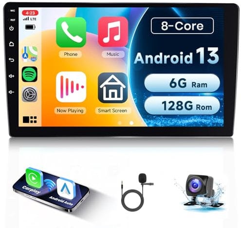 6GB+128GB 8 Core Android Autoradio 2 Din con Wireless Carplay/Android Auto,Hodozzy 10 Pollici Touchscreen 2 Din Stereo Auto con Navi GPS/WIFI/Bluetooth 5.0 /FM/RDS/USB/SWC+HD Telecamera Posteriore