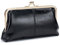 Karoukee Echtleder Große Geldbörse für Frauen, Vintage Damen Kuss-Schloss Portemonnaie, Elegante Handy Geldbeutel mit Reißverschluss Münzfach, Goldene Hardware, Schwarz