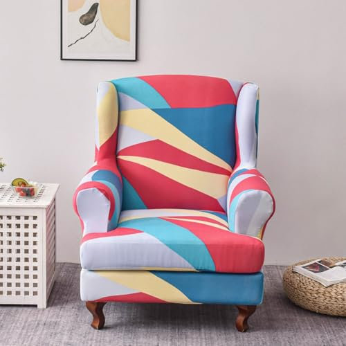Chickwin 2-Teiliges Set Stretch Waschbarer Ohrensessel Überzug, Nordisch Modern Sesselbezug, Mode Sessel Überzug für Wohnzimmer Schlafzimmer (Bunt)