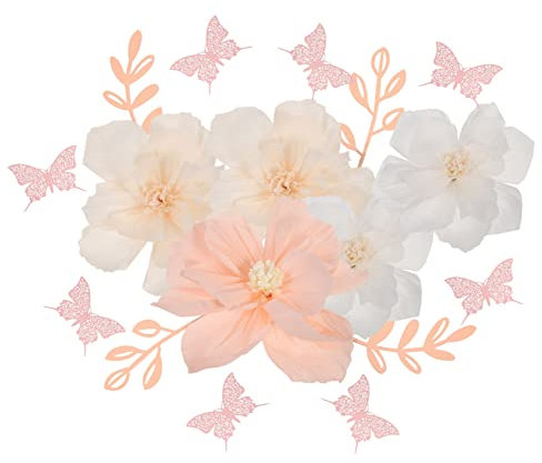 VOSAREA Papierblumen Wanddeko 4 Sets Krepppapier Blumen Lilien Papierblumen 3D Wanddekoration Papierverzierungen Hochzeitsdekoration Hochzeits Papierdekoration Selbstklebende Blumen Wanddekoration