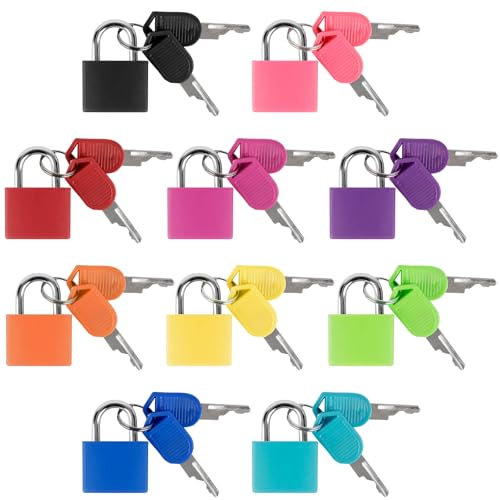 10 lucchetti per valigia con chiavi, mini lucchetti portatili, 10 colori, con chiave per valigie, armadi, armadietti, cassette degli attrezzi