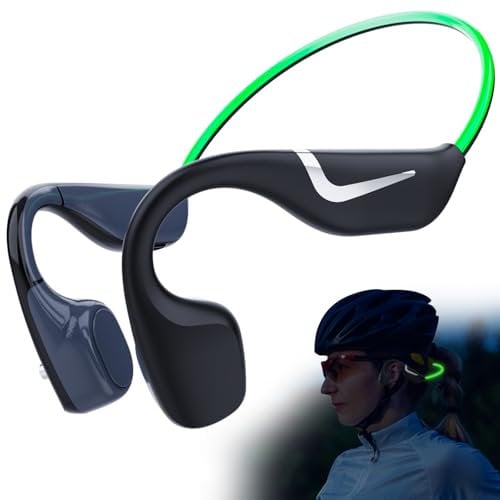 MONODEAL Auriculares conduccion osea, Auriculares inalambricos Deportivos IPX7 a Prueba de Sudor, Bluetooth 5.3 Verde con luz Inteligente, Auriculares oseos 20 Horas de reproducción