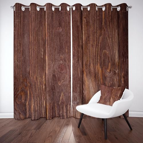 Sobhdga Vorhang Blickdicht Vintage Planke, Holzmaserung Holzoptik Gardinen mit Ösen 2er Set, Vorhänge Jahrgang Brett, Thermovorhang Kälteschutz für Wohnzimmer Schlafzimmer H 175 x B 70 cm