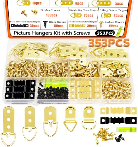 Dianrui 353PCS Picture Hanging Kit with Screws, Saw-Tooth, D Ring Picture Hangers Assortment, Picture Hanging Hardware Tool for Frame Hanging - 7 Models