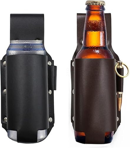 Jortmrd 2 Stück Bierflaschenhalter Bierhalter Gürtel Leder Portable Bierholster Gürtel Geeignet zum Wandern,Radfahren,Camping,Laufen,Angeln(schwarz)