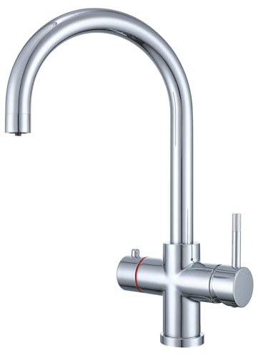 Grifo de agua hirviendo 4 en 1. Agua hirviendo, fría, filtrada, caliente y fría de la red. Grifo de agua caliente instantánea de latón macizo. Bloqueo de seguridad para niños. Aprobado por WRAS (si