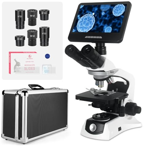 [Infinity-korrigiert] Trinokularmikroskop mit 10-24MP-Monitor, 40-1000X Vergrößerung, unendlich achromatischen Objektiven, FL10X-Okularen, großem Mechaniktisch, EIN-klick-Foto & Video