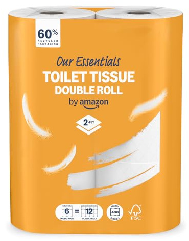 Our Essentials by Amazon Toilet Tissue Double Roll, 2-ply, 6 Rolls (1 Pack of 6), 400 Sheets per Roll