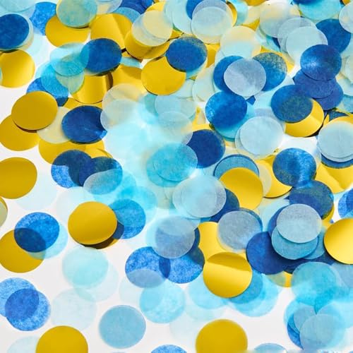 Yatrosynth 2.5cm Konfetti Bunt 6000 Stück, Confetti Deko, Glitzer Bunt Groß, Streudeko Geburtstag Pastell, Papier Confetti für Geburtstag Hochzeit Party Dekoration(50g) - Blau Gold