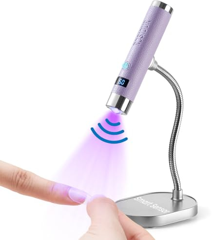 Rosiour Mini lampada UV per unghie in gel, ricaricabile e portatile, lampada UV a LED con supporto, asciugatura rapida, con sensore automatico, per manicure domestica e salone (viola)
