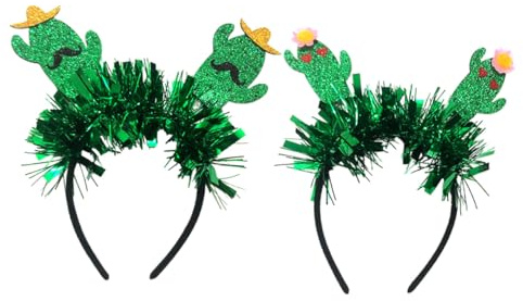 Mobestech 2 Stück Kaktus Haarreif Grün aus Faser und Filz Dehnbar für Cosplay und Foto Requisiten Haaraccessoires für Partys