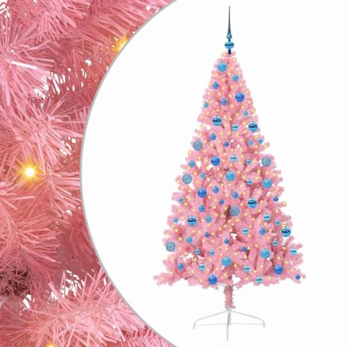 vidaXL Artificial Pre-lit Christmas Tree with 300 LEDs Pink 180 cm PVC, Modern Cone-Shaped Outdoor Christmas Tree, USB Holiday Lighting, LED Display, Festive Seasonal Decor for Living Room Garden