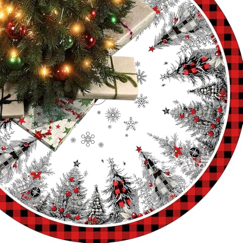 Jupe de Sapin de Noël 120cm /48 Pouces Rond Cache Pied Sapin de Noel Couvre Pied Tapis de Sapin de Noel pour Decoration de Noel Sapin(J)