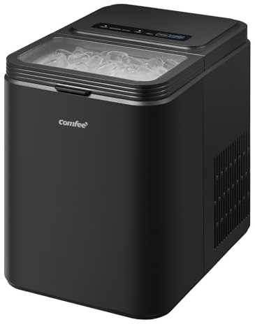 Comfee Eiswürfelmaschine, Ice maker, 12 kg/24 Std.,Selbstreinigungsfunktion | 8 Eiswürfel in 6 Min.,1,3L Wassertank, Kompakter Bullet Ice Maker, inkl.Eisschaufel & Korb, 2 Würfelgrößen-Schwarz