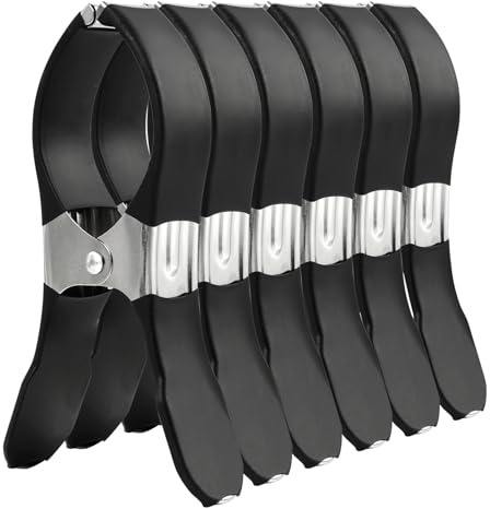6 Pinces à Linge Acier Inoxydable 12,5x6,5cm, Grosse Pince Serviette Plage Anti-Rayures avec Protection en Caoutchouc, Epingle à Linge Solide pour Extérieur Maison Piscine Vêtements