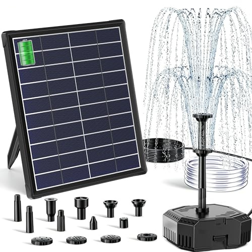 Billing - Fuente solar (6,5 W, batería de 3000 mAh, para estanques de hasta | 8 boquillas, filtro de protección de la bomba, bomba solar silenciosa para estanque con filtro para mini cascada