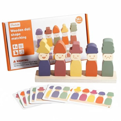 Chosertory Puzzle Abbinamento Bambini Gioco Educativo in Legno Bambola Figura Carte Abbinamento Blocchi Legno Sviluppo Motorio Fine Riconoscimento Colori Espressioni Adatto per Casa Aula Asilo