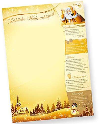Briefpapier Weihnachtspost (100 Blatt) Weihnachtsbriefpapier beidseitig Rückseite mit Weihnachtsliedern